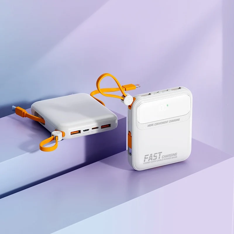 Tragbare Powerbank mit integriertem Ladekabel und Digitalanzeige Skanto