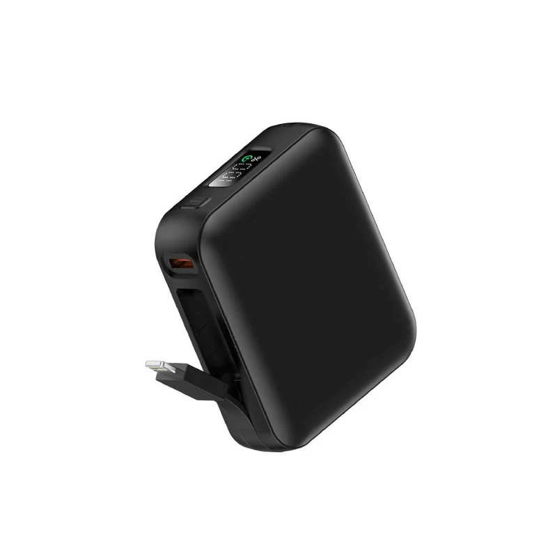 Tragbare Powerbank mit integriertem Ladekabel und Digitalanzeige Skanto