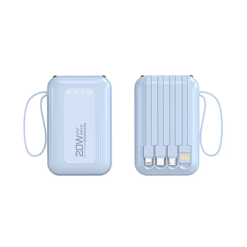 Tragbare Powerbank mit integriertem Kabelsystem und LED-Anzeige Skanto