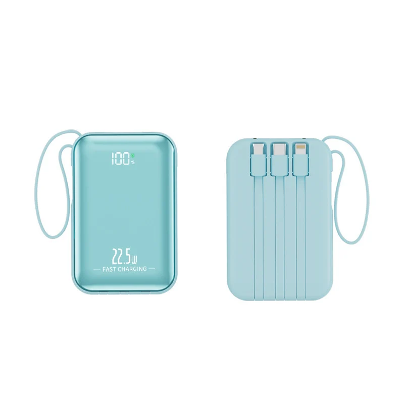 Tragbare Powerbank mit Schnellladefunktion und integriertem Kabelsystem Skanto