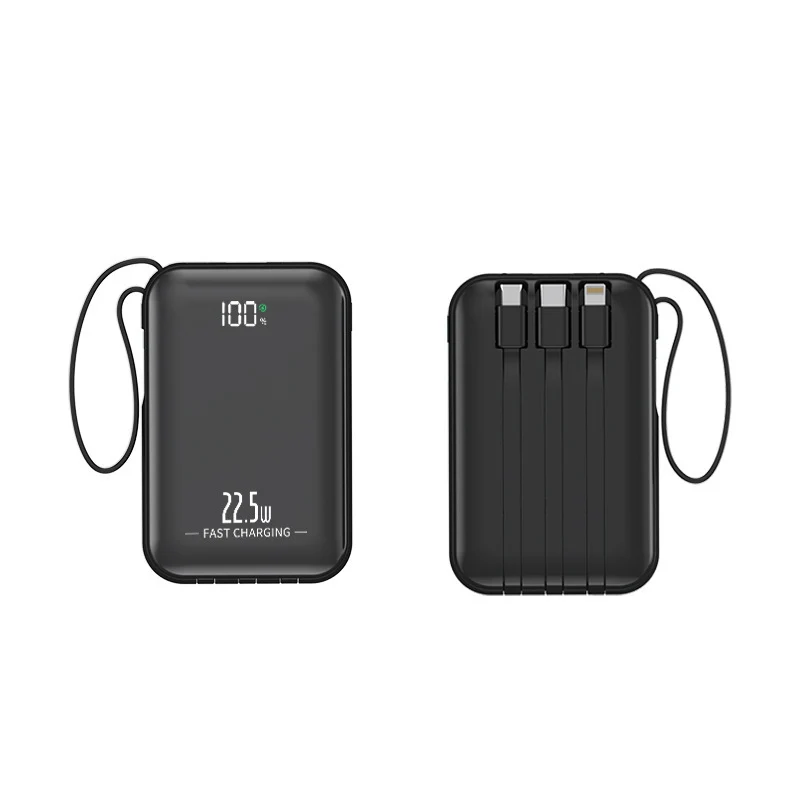 Tragbare Powerbank mit Schnellladefunktion und integriertem Kabelsystem Skanto