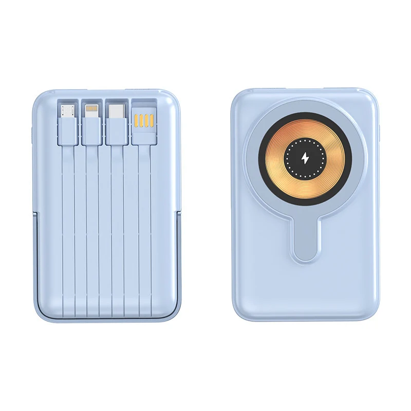 Tragbare Powerbank mit integriertem Kabel-Ladesystem und schneller kabelloser Ladung Skanto