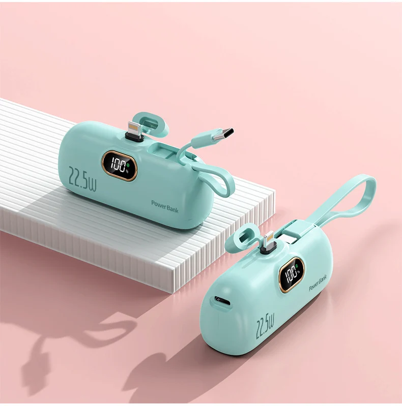 Tragbare Powerbank mit innovativer 22,5W Schnellladung und integriertem Kabelsystem Skanto
