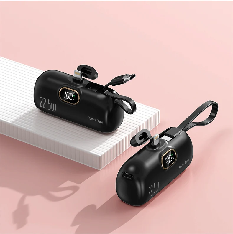 Tragbare Powerbank mit innovativer 22,5W Schnellladung und integriertem Kabelsystem Skanto