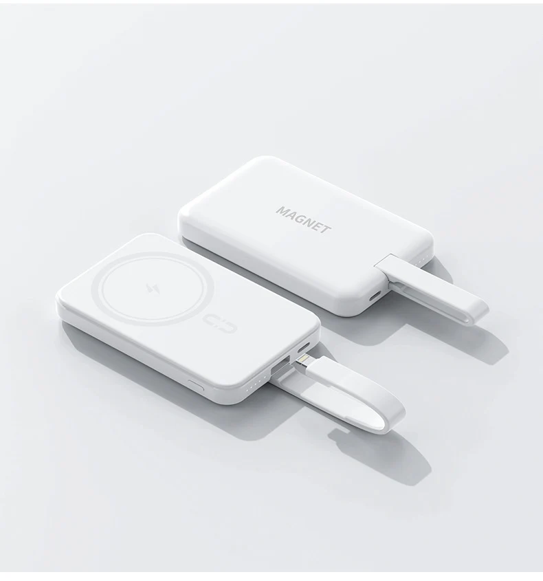 Magnetische Powerbank mit kabellosem Laden und integriertem Kabelsystem Skanto