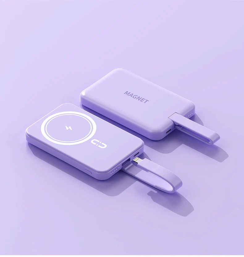 Magnetische Powerbank mit kabellosem Laden und integriertem Kabelsystem Skanto