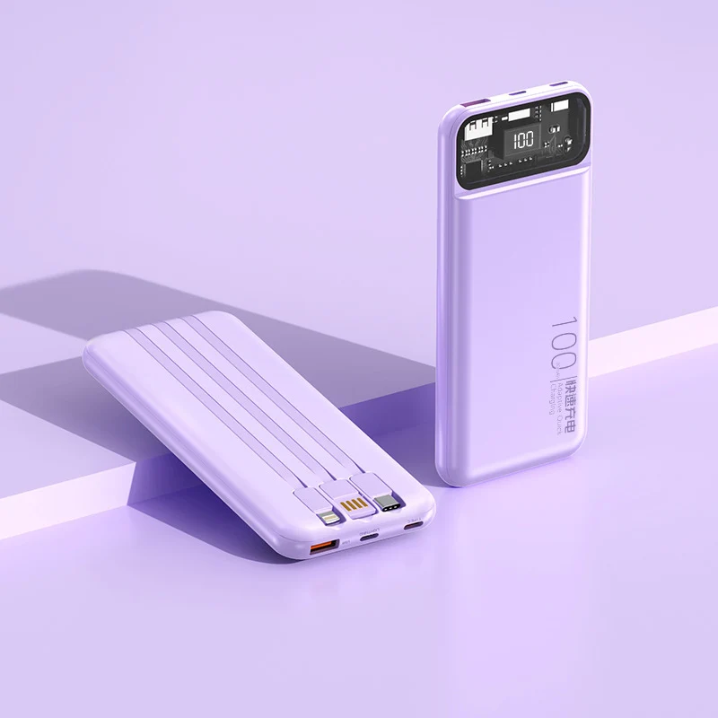 Tragbare Powerbank mit multifunktionalem Kabelsystem und Digitalanzeige Skanto