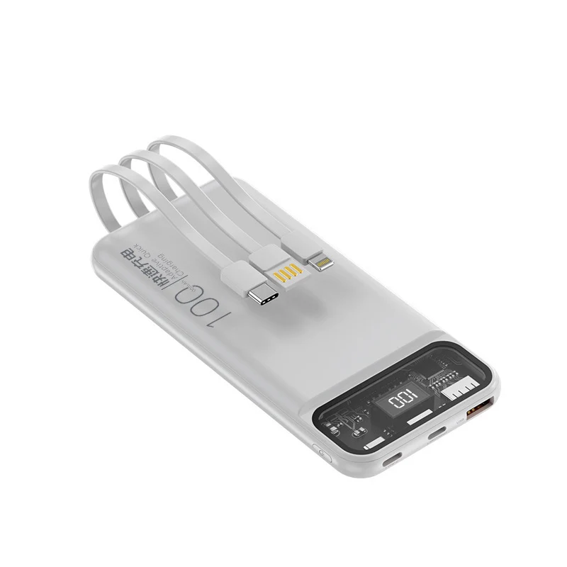 Tragbare Powerbank mit multifunktionalem Kabelsystem und Digitalanzeige Skanto