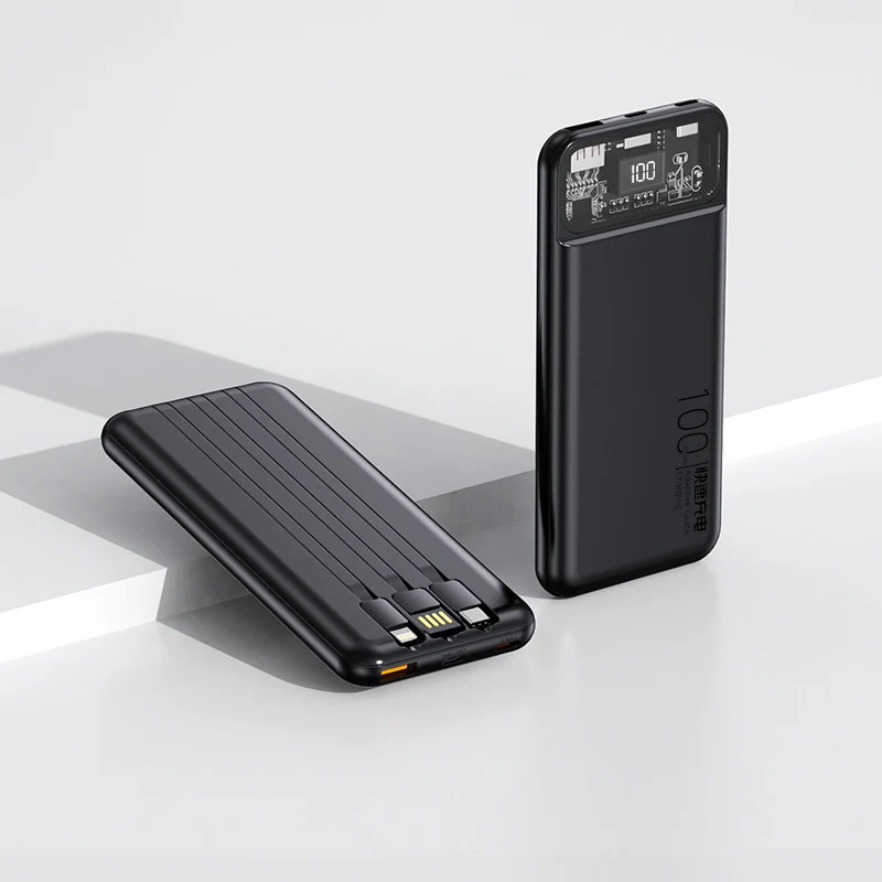 Tragbare Powerbank mit multifunktionalem Kabelsystem und Digitalanzeige Skanto