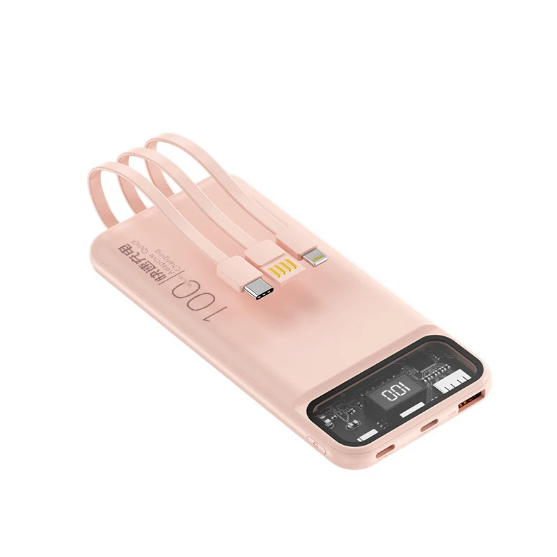 Tragbare Powerbank mit multifunktionalem Kabelsystem und Digitalanzeige Skanto
