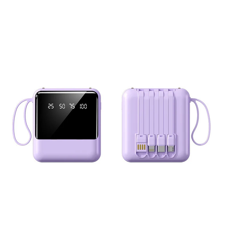 Tragbare Powerbank mit LED-Statusanzeige und integriertem Kabelsystem Skanto