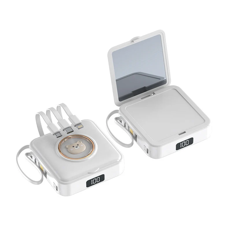 Kompakte Powerbank mit integriertem Spiegel und Multifunktions-Ladekabel Skanto