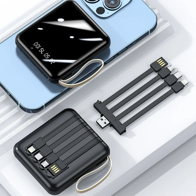 Kompakte Powerbank mit integriertem Multifunktionsanschluss und Digitalanzeige Skanto