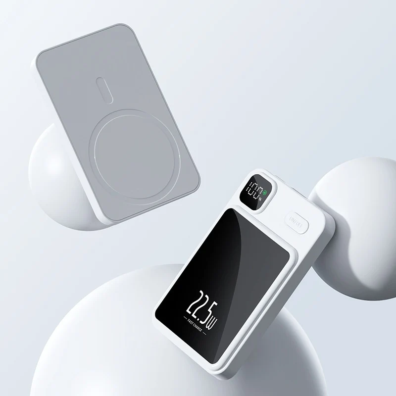Tragbare Powerbank mit kabelloser Ladefunktion und digitalem Display Skanto