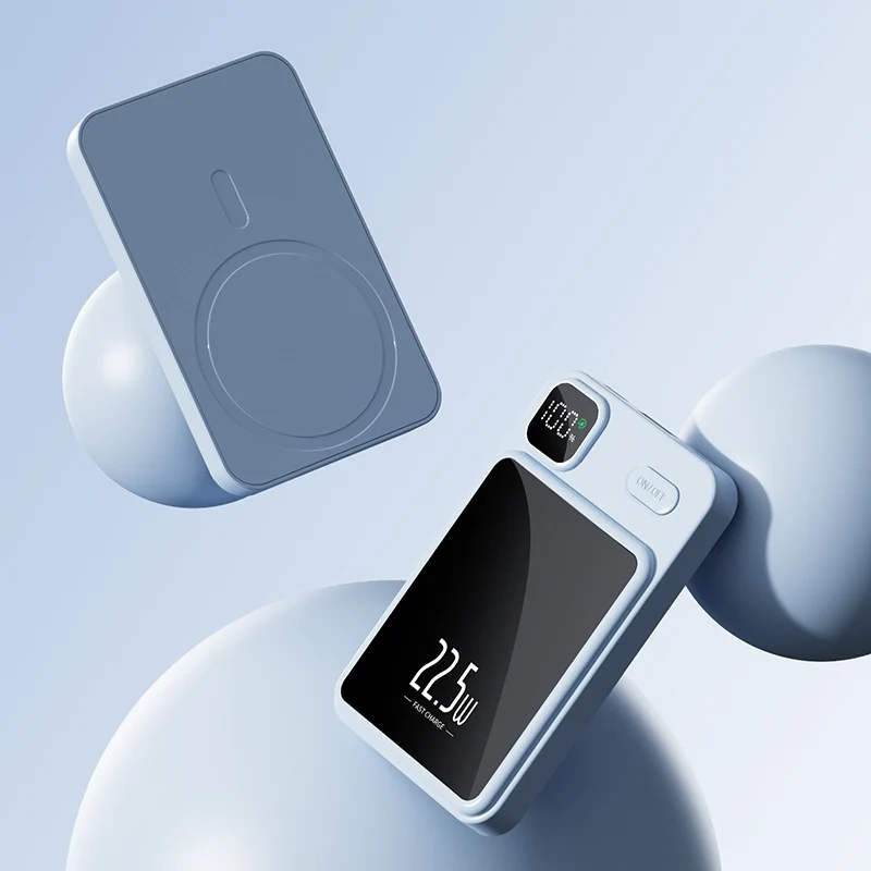 Tragbare Powerbank mit kabelloser Ladefunktion und digitalem Display Skanto