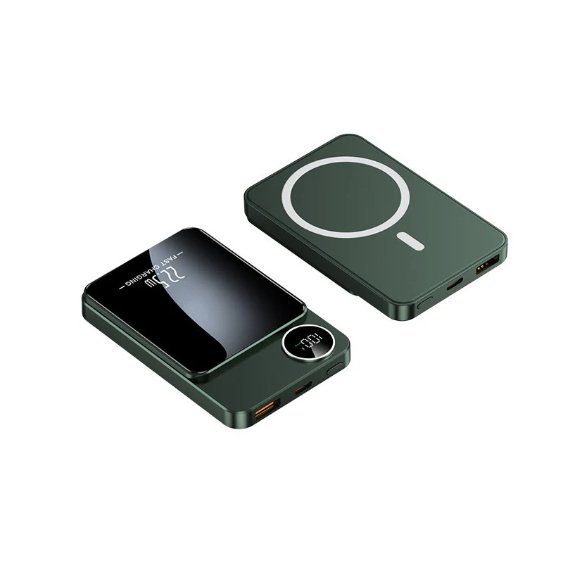 Schlanke Powerbank mit kabelloser Ladefunktion und digitalem Display Skanto