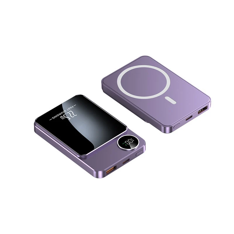 Schlanke Powerbank mit kabelloser Ladefunktion und digitalem Display Skanto