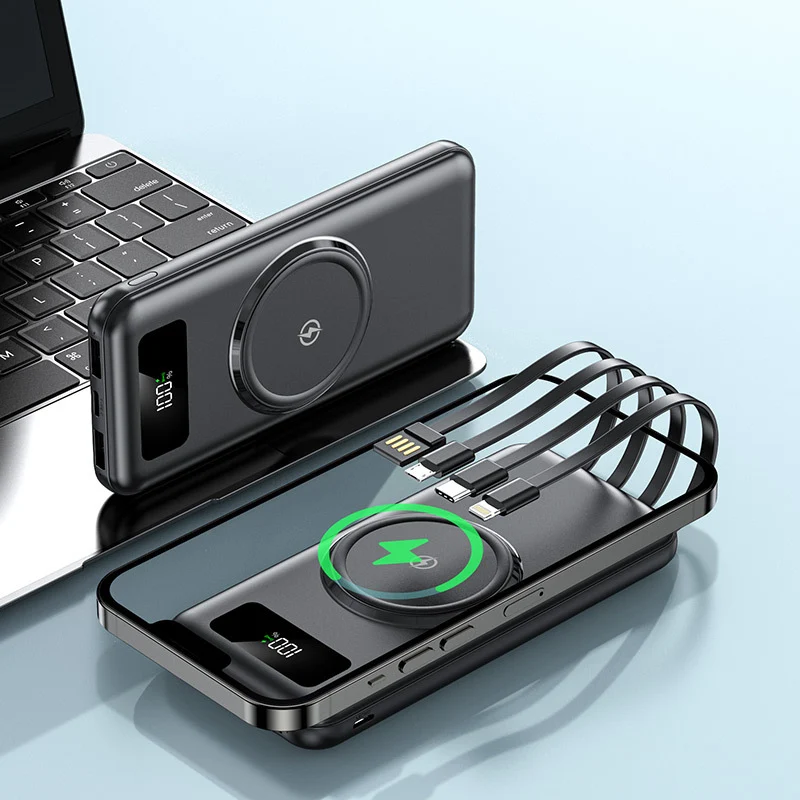 Tragbare Powerbank mit integriertem Qi-Laden und Digitalanzeige Skanto