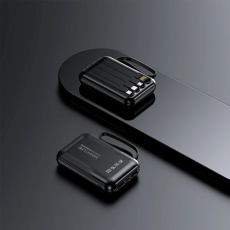 Praktische Powerbank mit kabellosem Schnellladen und integriertem Kabelsystem Skanto