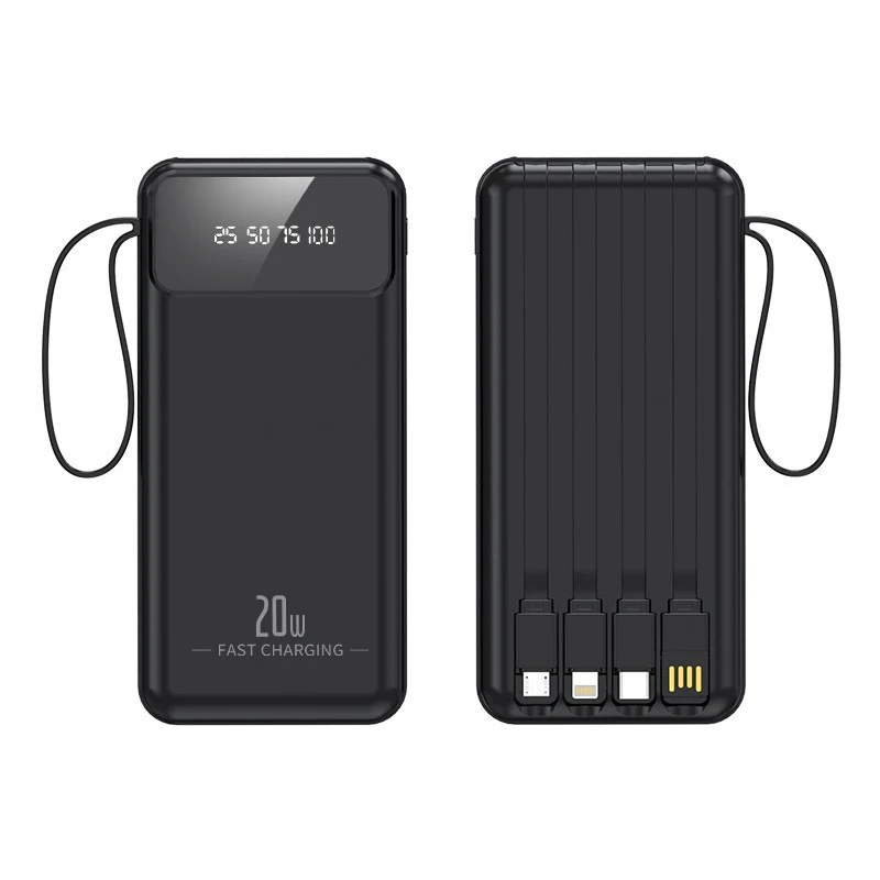 Powerbank mit multifunktionalen Ladekabeln und digitaler Ladeanzeige Skanto