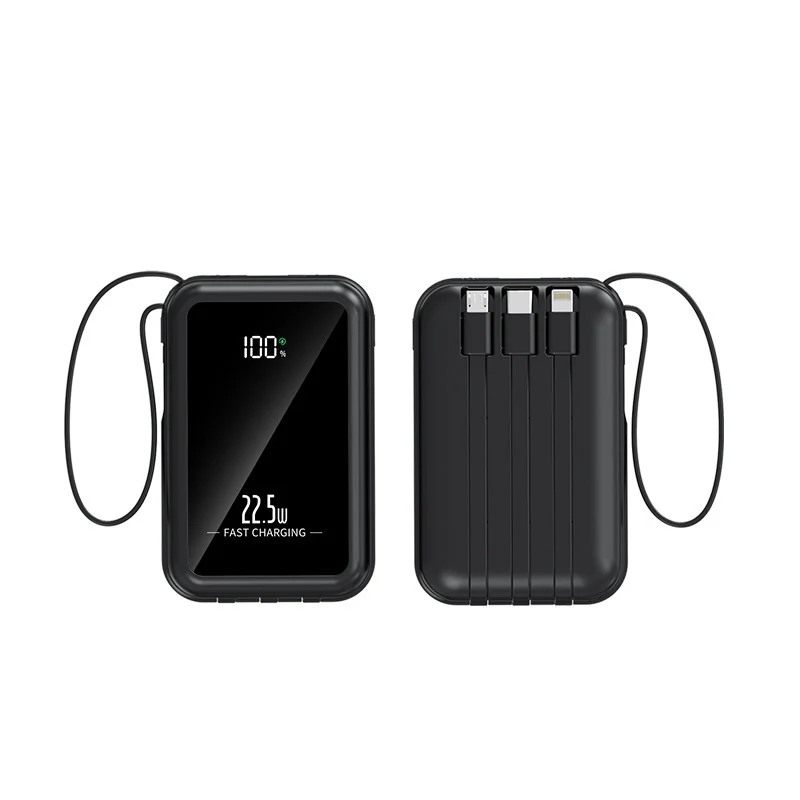 Tragbare Powerbank mit integriertem Digitaldisplay und vielseitigem Kabelsystem Skanto