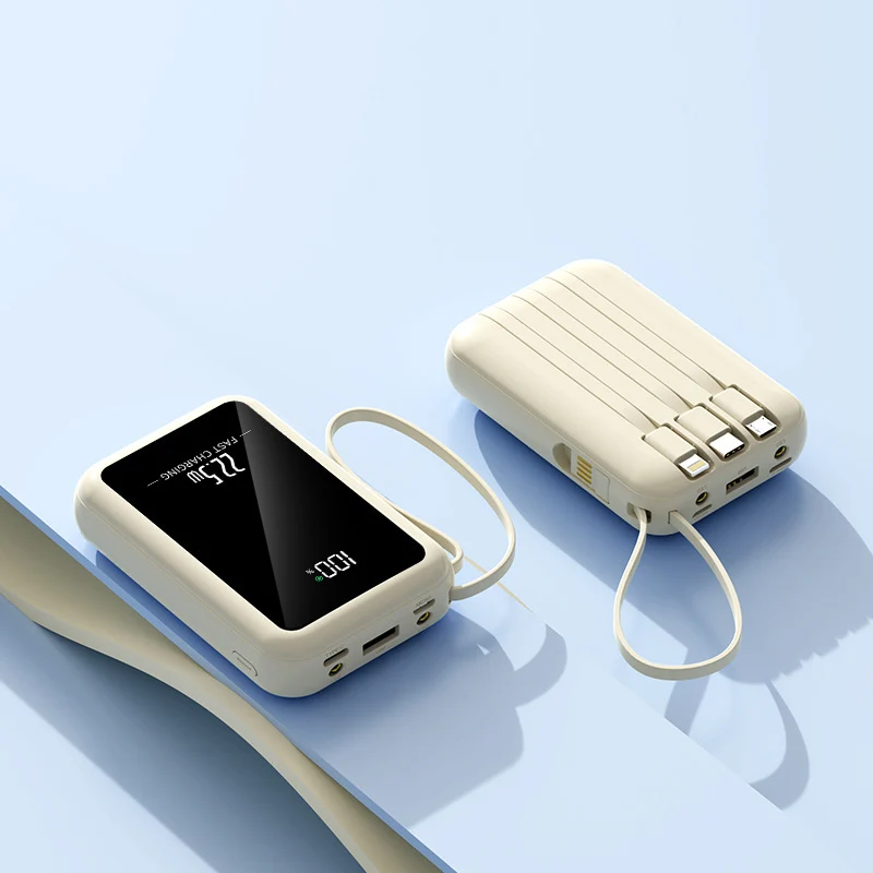 Tragbare Powerbank mit integriertem Digitaldisplay und vielseitigem Kabelsystem Skanto