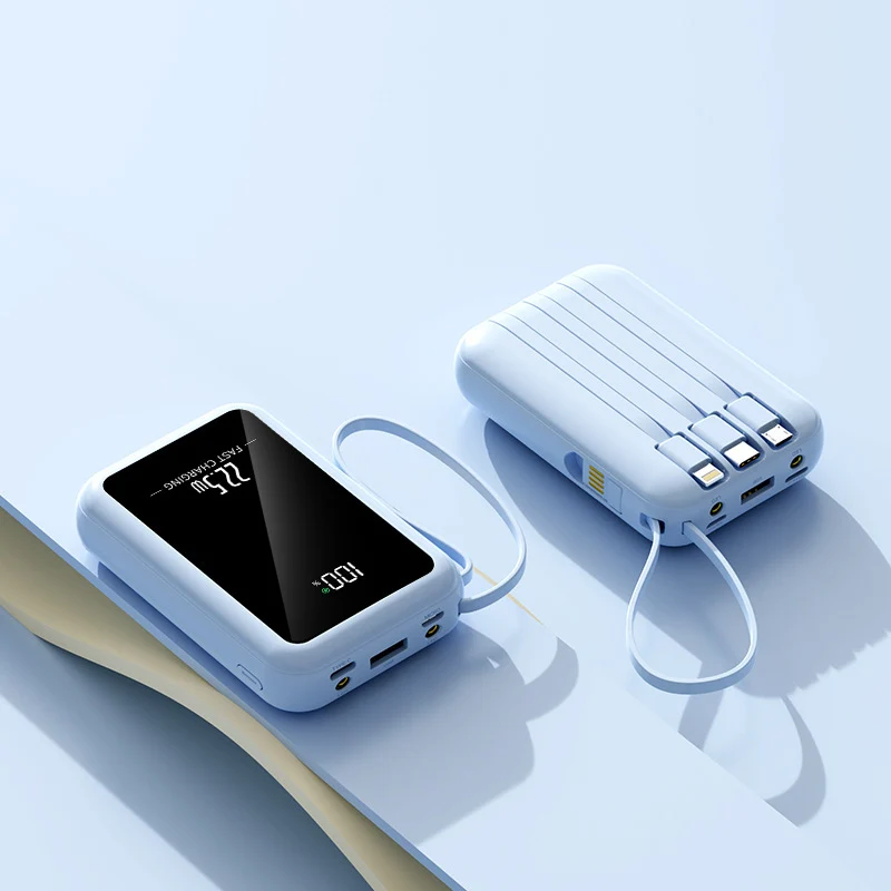Tragbare Powerbank mit integriertem Digitaldisplay und vielseitigem Kabelsystem Skanto