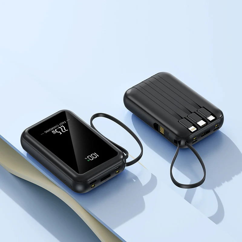 Tragbare Powerbank mit integriertem Digitaldisplay und vielseitigem Kabelsystem Skanto