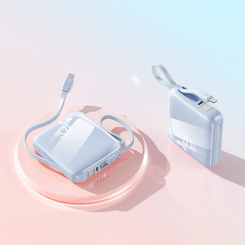 Tragbare Powerbank mit integriertem Digitaldisplay und multifunktionalem Ladekabel Skanto