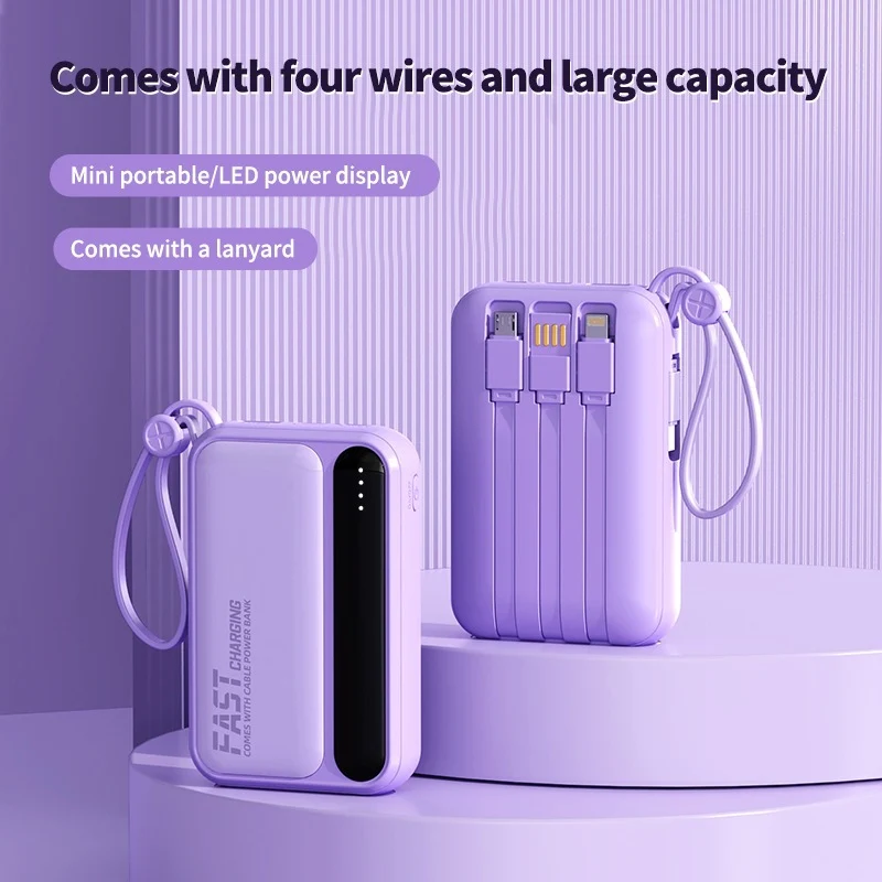 Tragbare Powerbank mit integrierten Schnellladeanschlüssen und Multifunktionskabel Skanto
