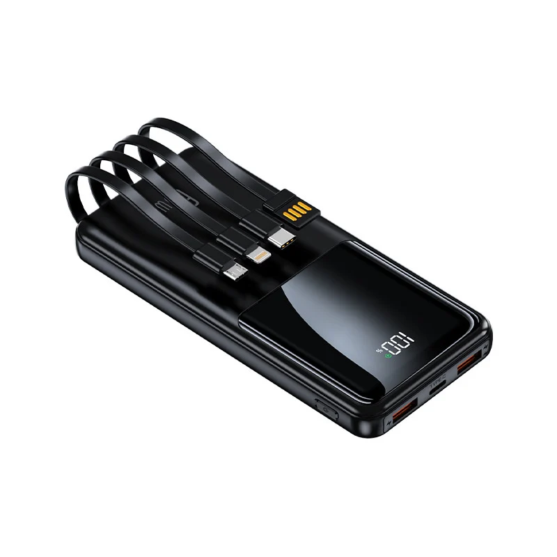 Tragbare Powerbank mit integrierten Ladekabeln und LED-Batteriestatusanzeige Skanto