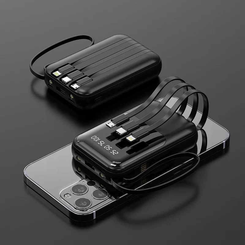 Tragbare Powerbank mit integriertem Multifunktions-Kabelsystem und Digitalanzeige Skanto