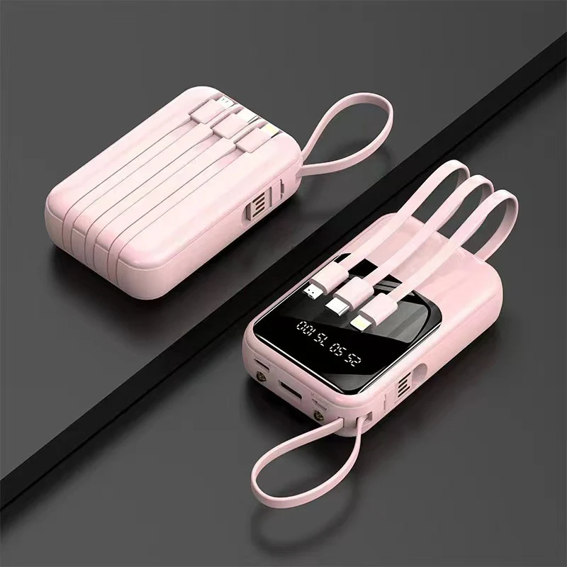 Tragbare Powerbank mit integriertem Multifunktions-Kabelsystem und Digitalanzeige Skanto