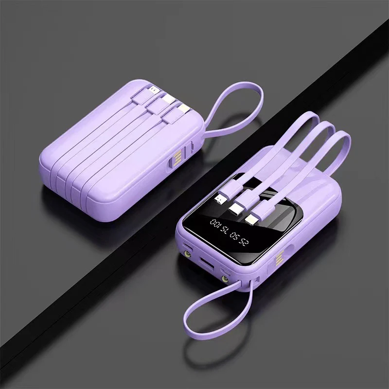 Tragbare Powerbank mit integriertem Multifunktions-Kabelsystem und Digitalanzeige Skanto
