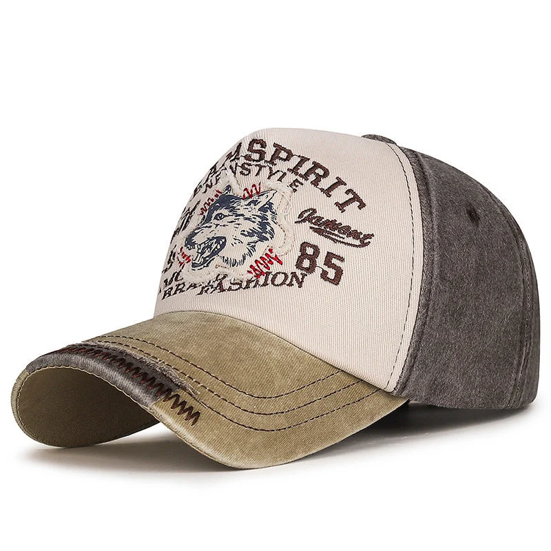 Herren-Baseballcap im Vintage-Stil mit Wolf-Grafik Skanto