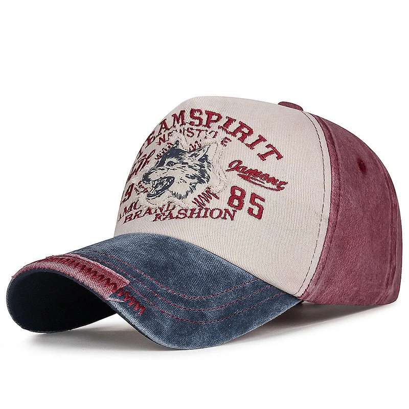 Herren-Baseballcap im Vintage-Stil mit Wolf-Grafik Skanto