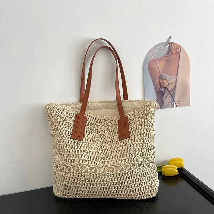 Natürliche Strandtasche mit robusten Ledergriffen Skanto