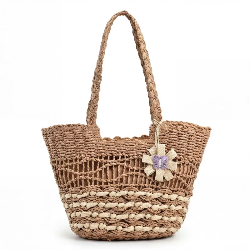 Handgewebte Strohtasche mit einzigartigem Blumendetail Skanto