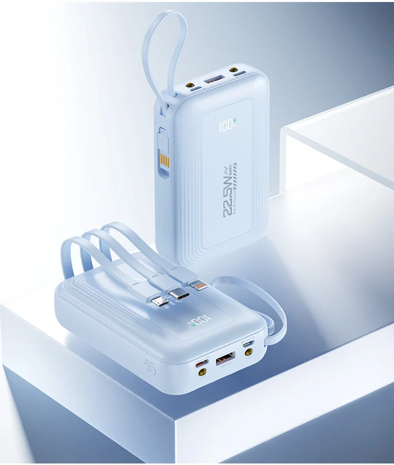 Tragbare Powerbank mit integrierten Schnellladeanschlüssen und Digitalanzeige Skanto
