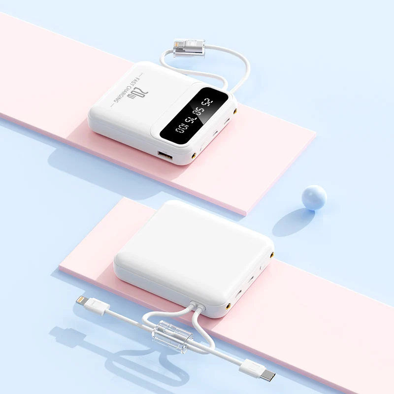 Tragbare Powerbank mit integriertem Ladekabel und Digitalanzeige Skanto