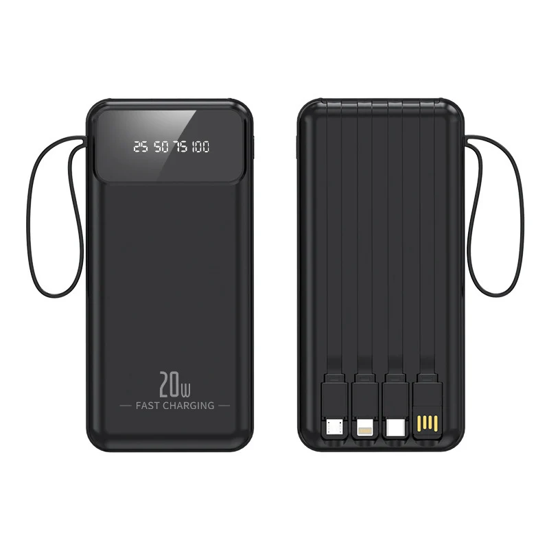 Tragbare Powerbank mit integriertem Kabelsystem und digitaler Ladeanzeige Skanto