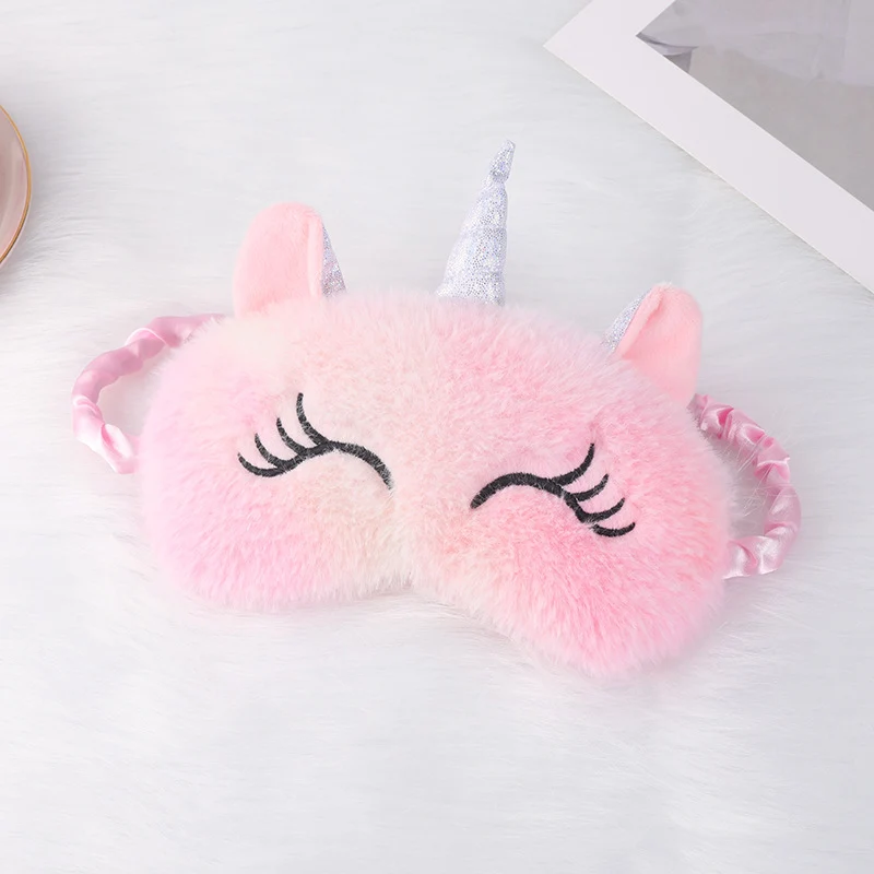 Niedliche Einhorn-Schlafmaske für Damen mit bestickten Wimpern, weichem Plüsch und elastischem Rüschenband Skanto