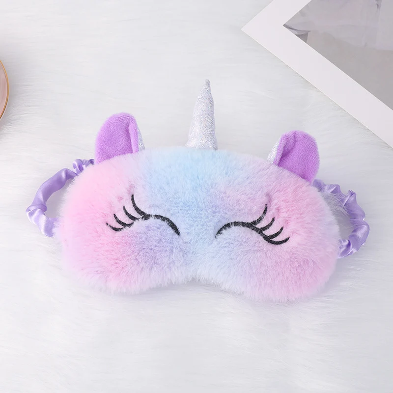 Niedliche Einhorn-Schlafmaske für Damen mit bestickten Wimpern, weichem Plüsch und elastischem Rüschenband Skanto