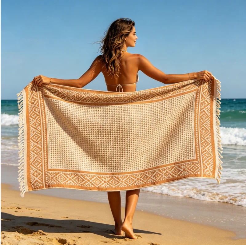 Strandtuch mit lebhaftem Küstenmotiv Skanto
