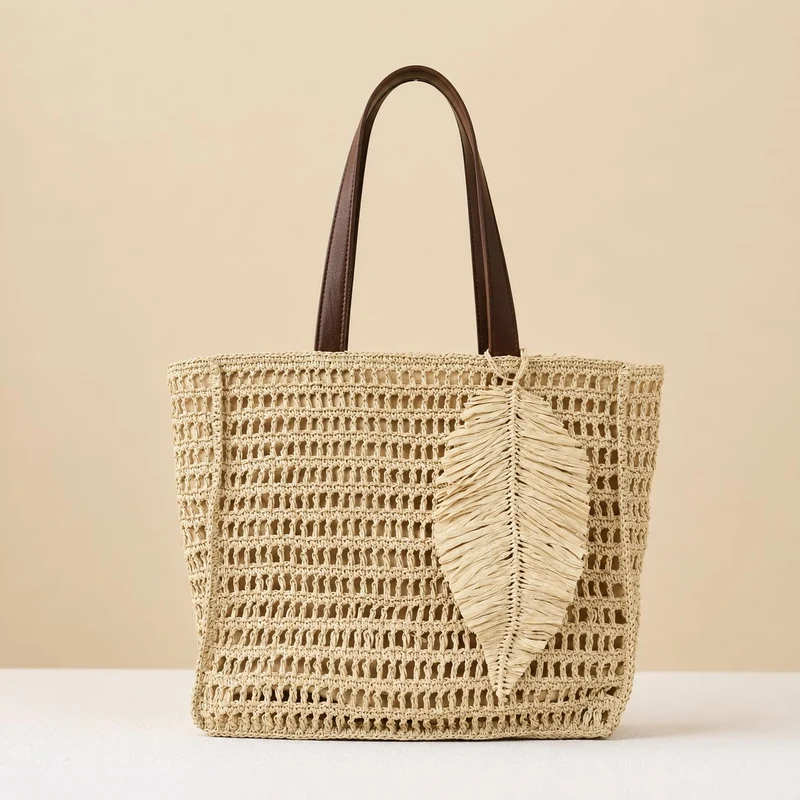 Makramee Strandtasche mit Leder-Details Skanto