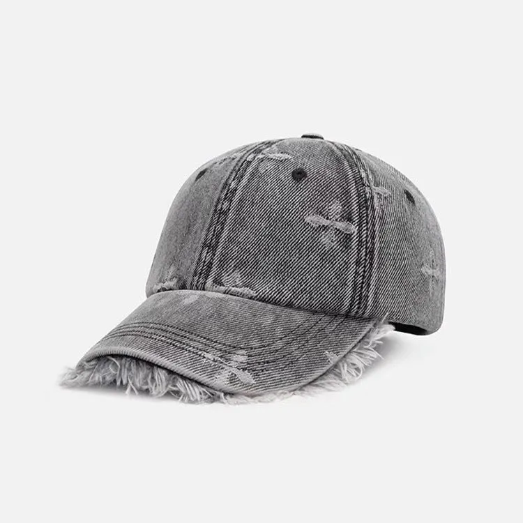 Damen Baseballkappe im Used-Look aus Jeans mit Fransen Skanto