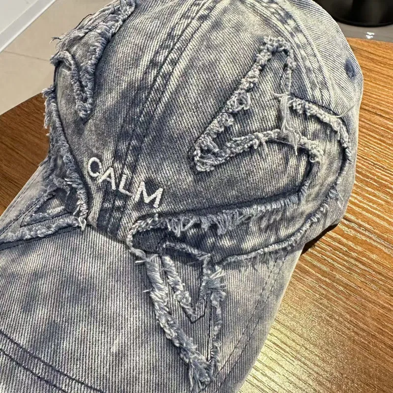 Unisex Distressed Denim Bestickte Kappe Skanto