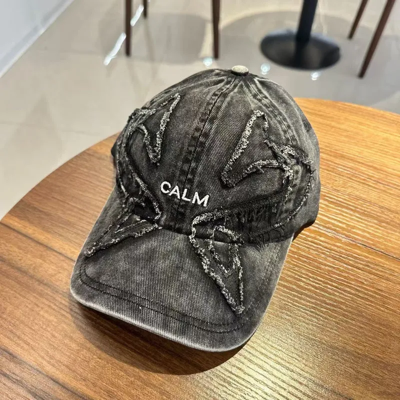 Unisex Distressed Denim Bestickte Kappe Skanto