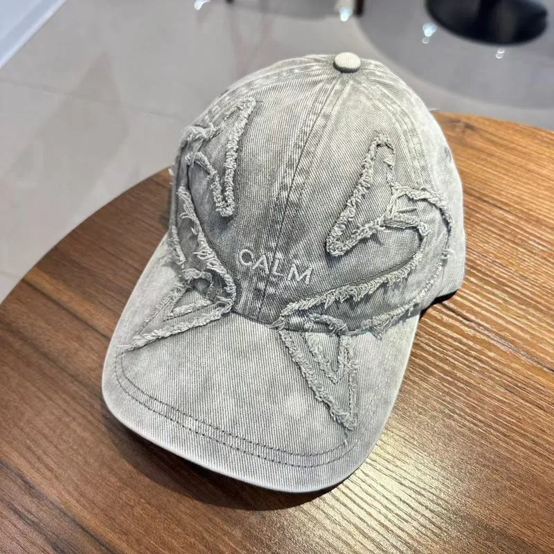 Unisex Distressed Denim Bestickte Kappe Skanto