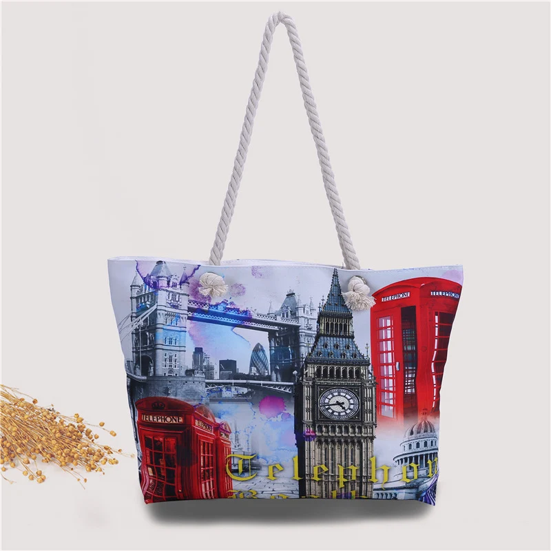 Große Strandtasche mit nostalgischem Paris-Motiv Skanto